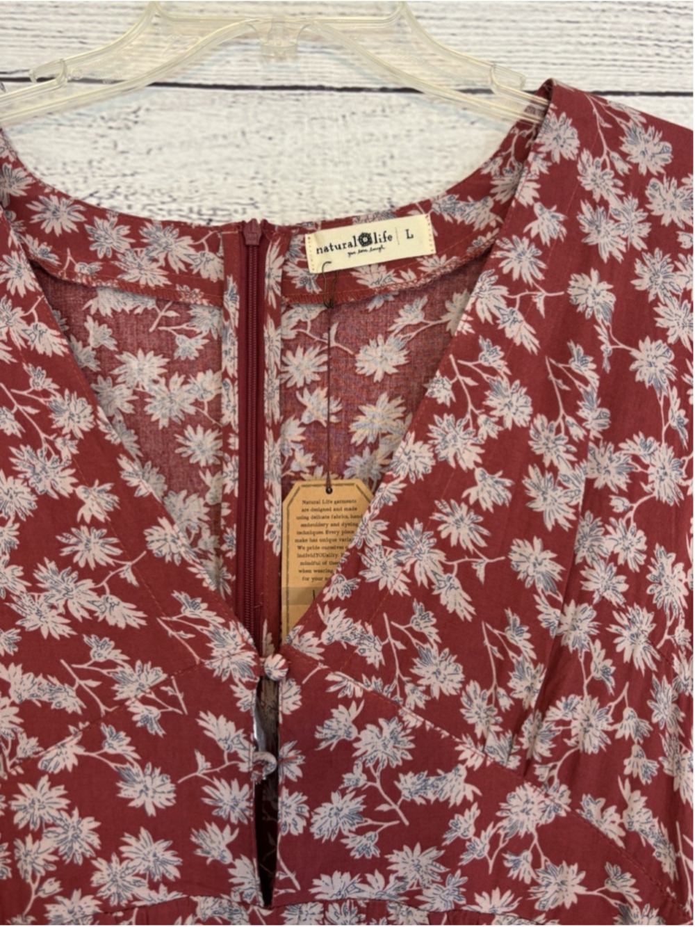 Natural Life Maxi Dress Sz Lg Red Floral Boho Cottagecore Festival Short Sleeve - Picture 5 of 8